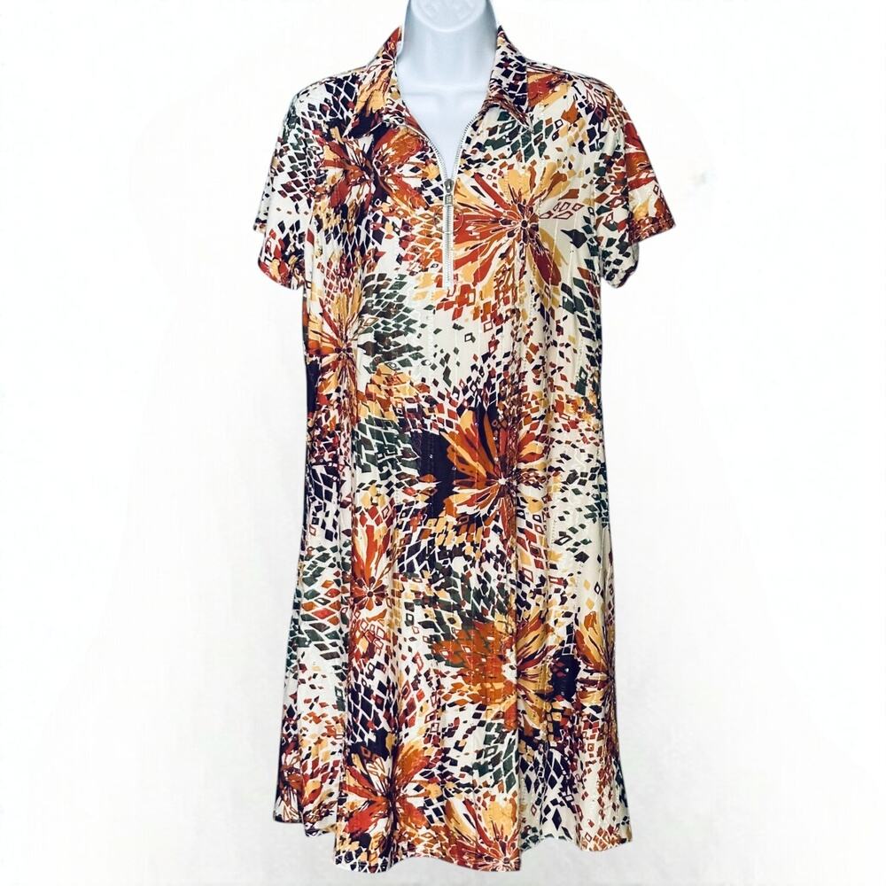 Ava & Grace Short Sleeve Floral Dress Sequined Metallic Fireworks Print Size M
